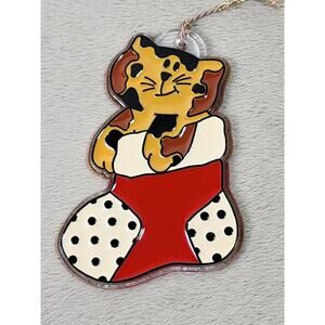 Hallmark Cat Kitten Acrylic Ornament 4" Christmas Holidays 1981 Collectible Vtg